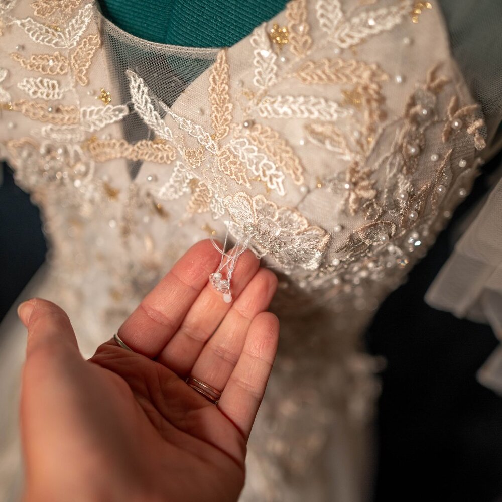 SALE Champagne Off-White Embroidered Wedding Ball Gown Dress Corset Back - XS/S - Picture 7 of 16